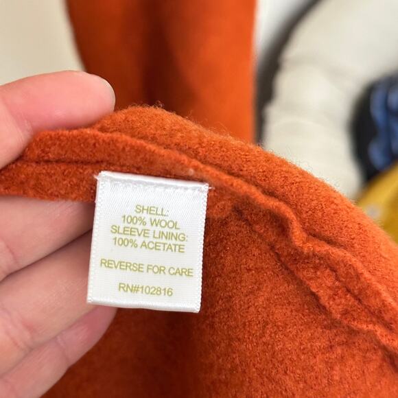 GARNET HILL Asymmetrical Boiled-Wool Coat Pumpkin Orange Sz 10 - Picture 5 of 6